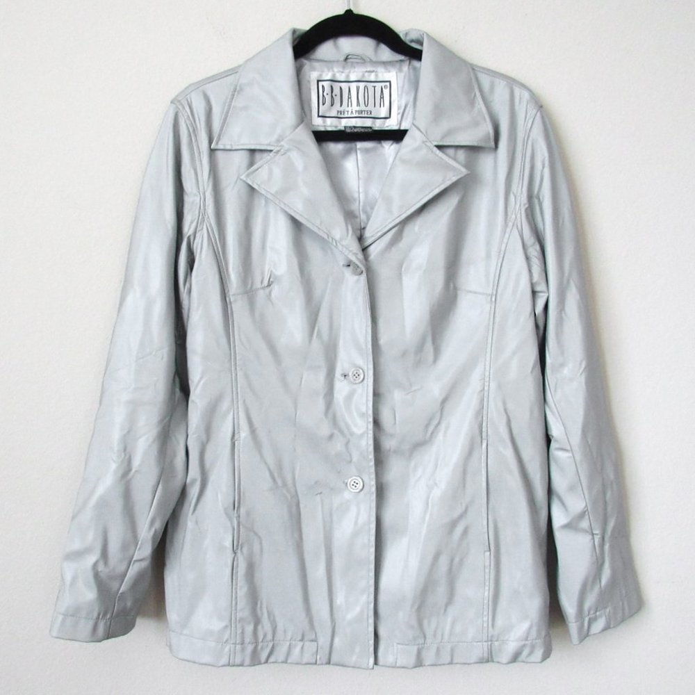 BB DAKOTA Metallic Silver Faux Leather Jacket Vegan
